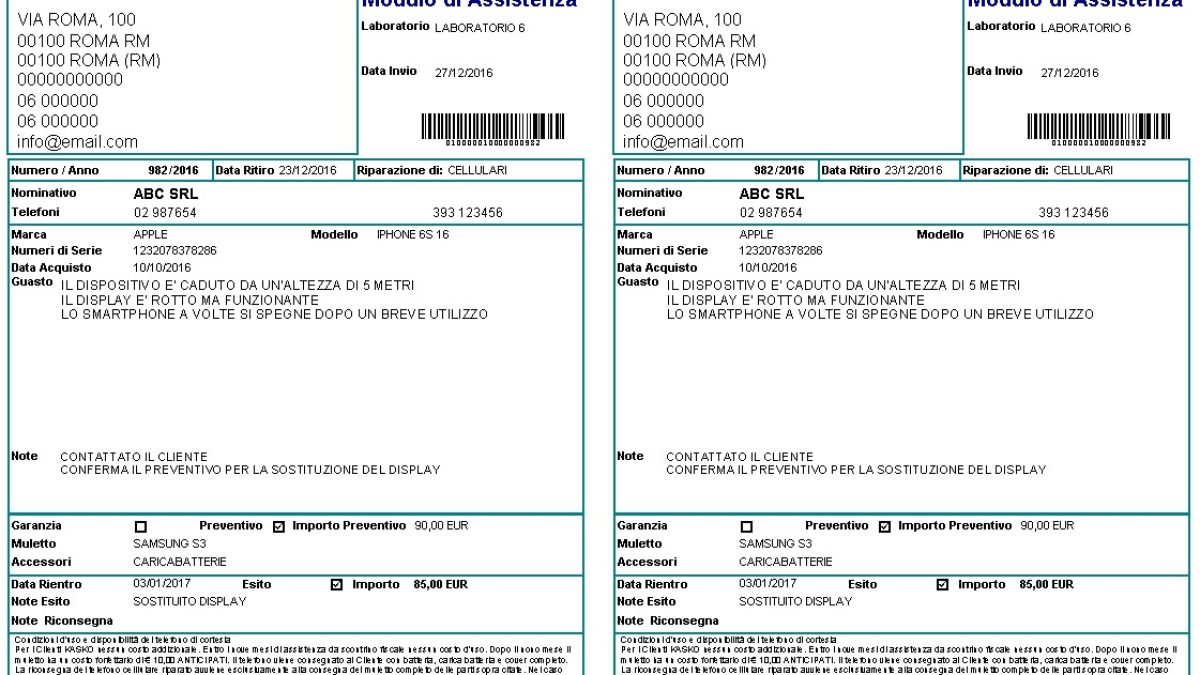 Stampa Scheda di Assistenza