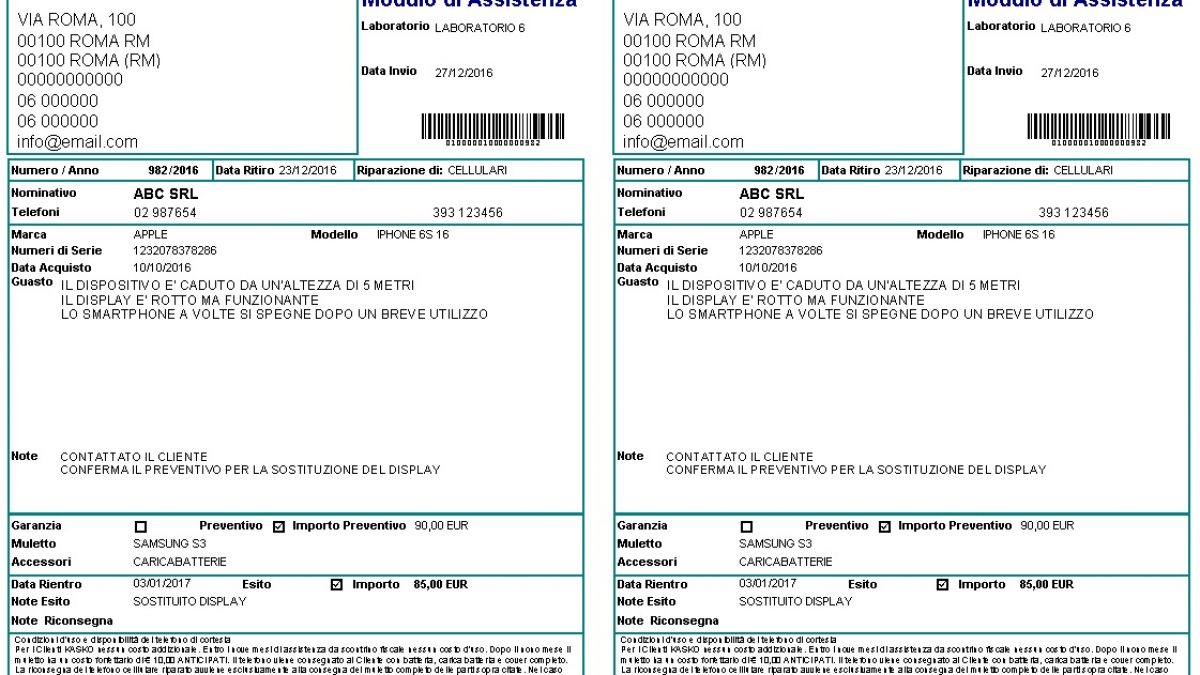 Stampa Scheda di Assistenza